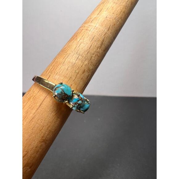 Blue composite turquoise trilogy ring in gold over sterling silver size 9 - Picture 9 of 9